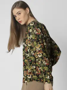 Vero Moda Women Black & Olive Green Printed Top
