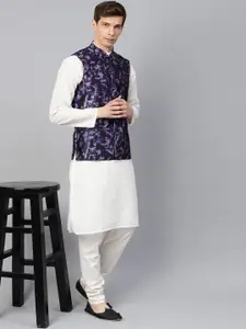 SOJANYA Men Purple & Navy Blue Printed Nehru Jacket