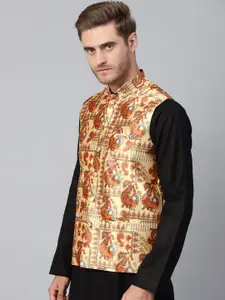 SOJANYA Men Beige & Brown Printed Nehru Jacket