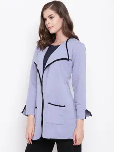 Belle Fille Women Blue Solid Open Front LonglineShrug
