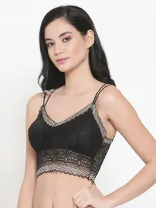 PrettyCat Black Lace Non-Wired Lightly Padded Bralette Bra PC-SB-5182