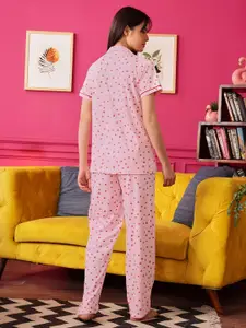 Clovia Women Pink Printed Night suit LS0025P22