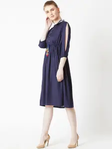 Miss Chase Women Navy Blue Fit & Flare Dress