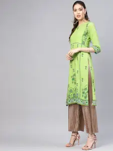 Libas Women Green Printed Straight Kurta