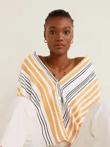 MANGO Women Orange & Pink Regular Fit Striped Casual Shirt