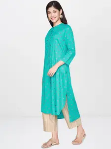 Global Desi Women Turquoise Blue Printed Straight Kurta