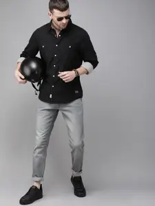 The Roadster Lifestyle Co Men Black Regular Fit Solid Sustainable Casual Shirt