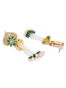 Priyaasi Green & White Gold-Plated Handcrafted Classic Drop Earrings