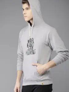 Campus Sutra Men Grey Printed Hooded Sweatshirt