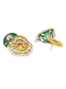 Peora 18K Gold-Plated Green Dome Shaped Meenakari Jhumkas