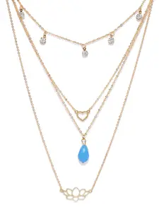 OOMPH Gold Tone Multi Layered Beads & Lotus Charm Necklace