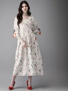 Anouk Women Off-White & Blue Quirky Printed A-Line Kurta