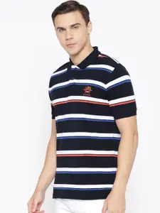 U.S. Polo Assn. Men Navy Blue & White Striped Polo Collar T-shirt