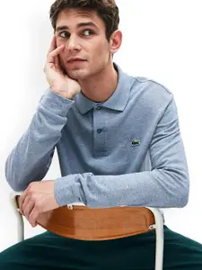 Lacoste Men Blue Solid Classic Fit Long-Sleeve Polo In Marl Petit Pique