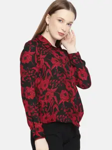 DressBerry Women Black & Red Regular Fit Printed Casual Shirt