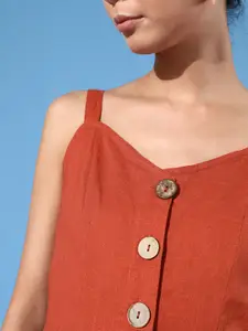 DressBerry Women Chic Rust Solid Sundress