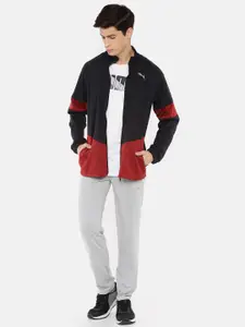 Puma Men Black & Maroon Colourblocked Running & Training Drycell Blaster Track Jacket