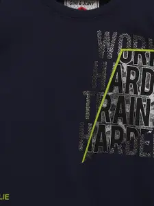 Gini and Jony Boys Navy Printed Round Neck T-shirt