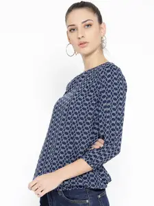 U.S. Polo Assn. Women Navy Blue & White Printed Blouson Top