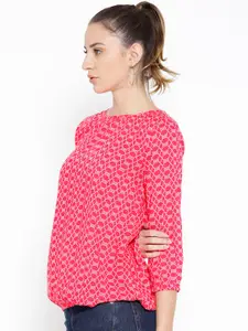 U.S. Polo Assn. Women Pink & White Conversational Printed Blouson Top