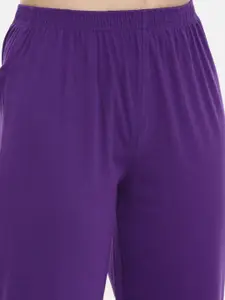 zebu Women White & Purple Printed Night suit