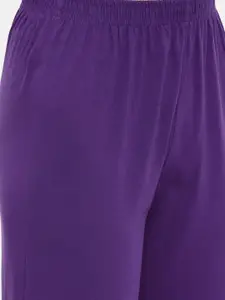 zebu Women White & Purple Printed Night suit