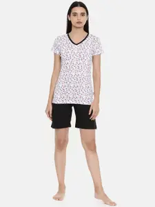 zebu Women White & Black Printed Night suit