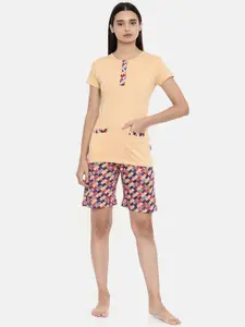 zebu Women Beige Solid Night suit