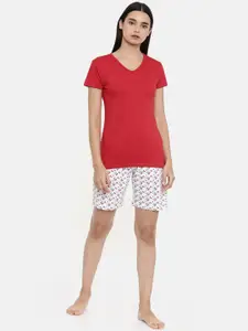 zebu Women Red & White Printed Night suit
