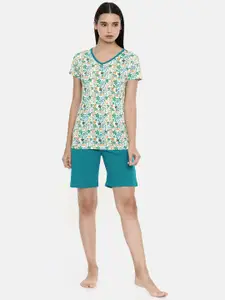 zebu Women Blue & White Printed Night suit