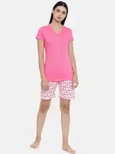 zebu Women Pink & White Printed Night suit