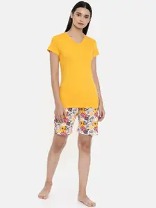 zebu Women Yellow Solid Night suit