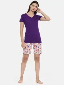 zebu Women Purple Solid Night suit