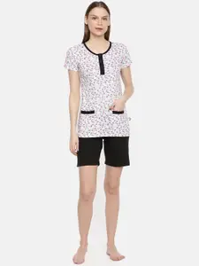 zebu Women Black & White Printed Night suit