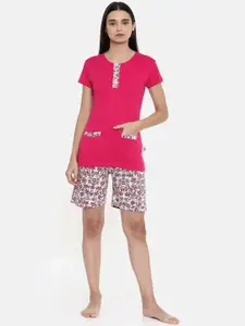 zebu Women Pink Solid Night suit