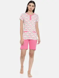 zebu Women Pink & White Printed Night suit