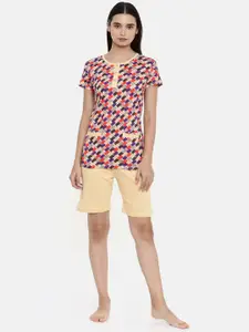 zebu Women Beige & Red Printed Night suit