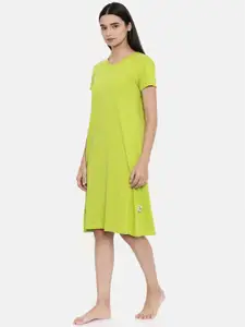 zebu Women Lime Green Pure Cotton Solid Nightdress