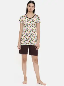 zebu Women Brown & White Printed Night suit