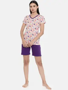 zebu Women Purple & White Printed Night suit