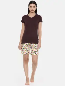 zebu Women Brown & White Solid Night suit