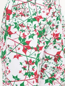 zebu Women Green & White Solid Night suit