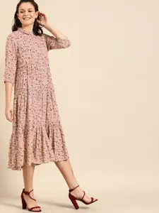 DressBerry Women Pink Floral Printed A-Line Dress
