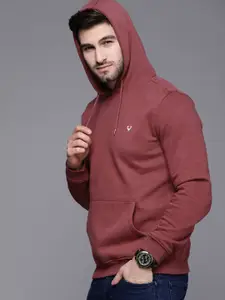 Allen Solly Men Maroon Solid Hooded Sweatshirt