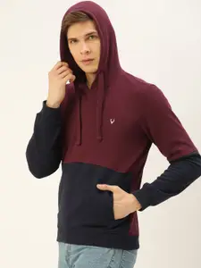 Allen Solly Sport Wimbledon Men Burgundy & Navy Blue Colourblocked Hooded Sweatshirt