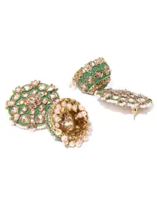 Priyaasi Green Antique Gold-Plated Kundan-Studded Meenakari Dome Shaped Jhumkas