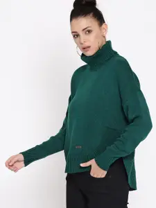 The Roadster Lifestyle Co Women Teal Green Solid Sweater