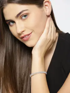 Priyaasi Silver-Plated AD-Studded Handcrafted Bangle Style Bracelet