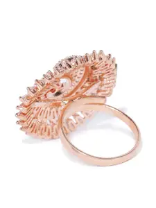 Priyaasi Rose Gold-Plated AD Studded Peacock Shaped Handcrafted Adjustable Finger Ring