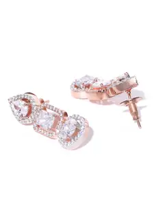 Priyaasi Rose Gold-Plated AD-Studded Handcrafted Geometric Drop Earrings